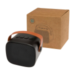 Wireless speaker in recycled plastic with leather strap, 3W black colour