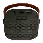 Wireless speaker in recycled plastic with leather strap, 3W black colour