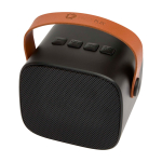 Wireless speaker in recycled plastic with leather strap, 3W black colour