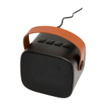 Wireless speaker in recycled plastic with leather strap, 3W black colour
