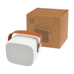 Wireless speaker in recycled plastic with leather strap, 3W white colour