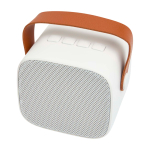 Wireless speaker in recycled plastic with leather strap, 3W white colour