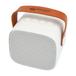 Wireless speaker in recycled plastic with leather strap, 3W white colour