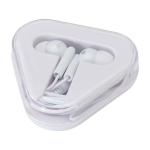 Simple earphones with audio jack and triangular case white colour