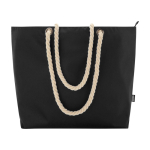 Recycled polyester beach bag with cord handles, 23L black colour