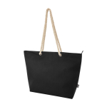 Recycled polyester beach bag with cord handles, 23L black colour