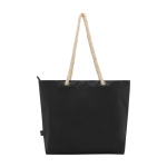 Recycled polyester beach bag with cord handles, 23L black colour