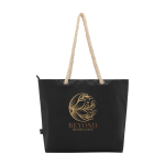 Recycled polyester beach bag with cord handles, 23L black colour