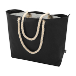 Recycled polyester beach bag with cord handles, 23L black colour