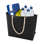 Recycled polyester beach bag with cord handles, 23L black colour