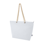 Recycled polyester beach bag with cord handles, 23L white colour