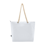 Recycled polyester beach bag with cord handles, 23L white colour