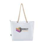 Recycled polyester beach bag with cord handles, 23L white colour