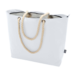 Recycled polyester beach bag with cord handles, 23L white colour