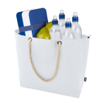 Recycled polyester beach bag with cord handles, 23L white colour