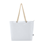 Recycled polyester beach bag with cord handles, 23L white colour