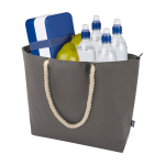 Recycled polyester beach bag with cord handles, 23L grey colour