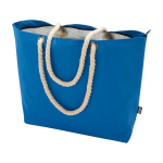 Recycled polyester beach bag with cord handles, 23L royal blue colour