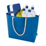 Recycled polyester beach bag with cord handles, 23L royal blue colour