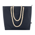 Recycled polyester beach bag with cord handles, 23L navy-blue colour