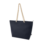 Recycled polyester beach bag with cord handles, 23L navy-blue colour