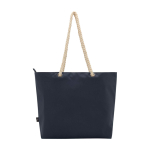 Recycled polyester beach bag with cord handles, 23L navy-blue colour