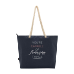 Recycled polyester beach bag with cord handles, 23L navy-blue colour