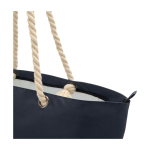 Recycled polyester beach bag with cord handles, 23L navy-blue colour