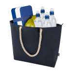 Recycled polyester beach bag with cord handles, 23L navy-blue colour