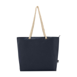 Recycled polyester beach bag with cord handles, 23L navy-blue colour