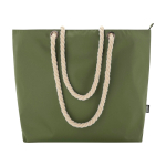 Recycled polyester beach bag with cord handles, 23L olive green colour