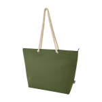 Recycled polyester beach bag with cord handles, 23L olive green colour