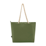 Recycled polyester beach bag with cord handles, 23L olive green colour