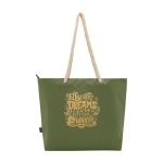 Recycled polyester beach bag with cord handles, 23L olive green colour