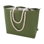 Recycled polyester beach bag with cord handles, 23L olive green colour