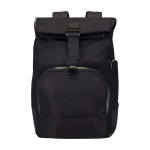 Travel backpack with roll-top closure and multiple pockets, 15” black colour