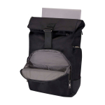 Travel backpack with roll-top closure and multiple pockets, 15” black colour