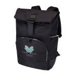 Travel backpack with roll-top closure and multiple pockets, 15” black colour
