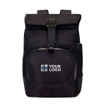 Travel backpack with roll-top closure and multiple pockets, 15”