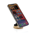 Magnetic phone holder in recycled plastic and bamboo black colour