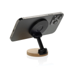 Magnetic phone holder in recycled plastic and bamboo black colour