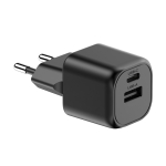 Dual charger in recycled plastic with EU plug, 20 W black colour