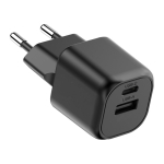 Dual charger in recycled plastic with EU plug, 20 W black colour