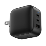 Ultra-fast travel charger for multiple countries with 3 outputs, 70 W black colour