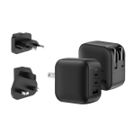 Ultra-fast travel charger for multiple countries with 3 outputs, 70 W black colour