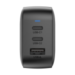 Ultra-fast travel charger for multiple countries with 3 outputs, 70 W black colour