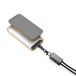 Eco-friendly phone lanyard cable with 3 charging ports grey colour