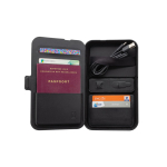 Travel pouch in recycled materials with 3-in-1 charging black colour