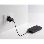 Recycled plastic power bank with charge indicator, 10,000 mAh black colour