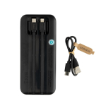 Power bank with built-in cables and digital display, 10,000 mAh black colour